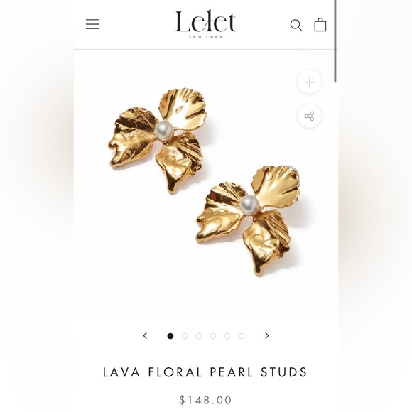 Gorgeous Lava Floral Pearl Studs Statement Earrings - Picture 2 of 3